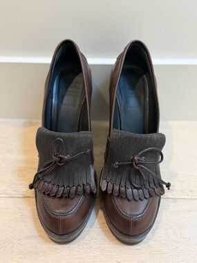 Brunello Cucinelli Brown Leather Fringe Kiltie Loafers